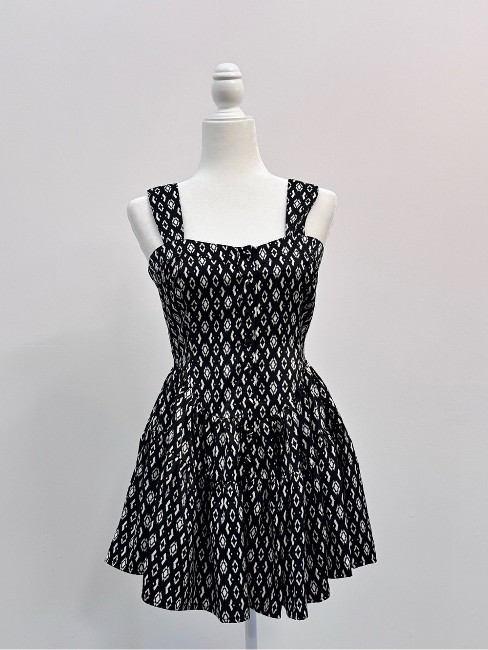 Vici Black & White Printed Square-Neck Mini Romper
